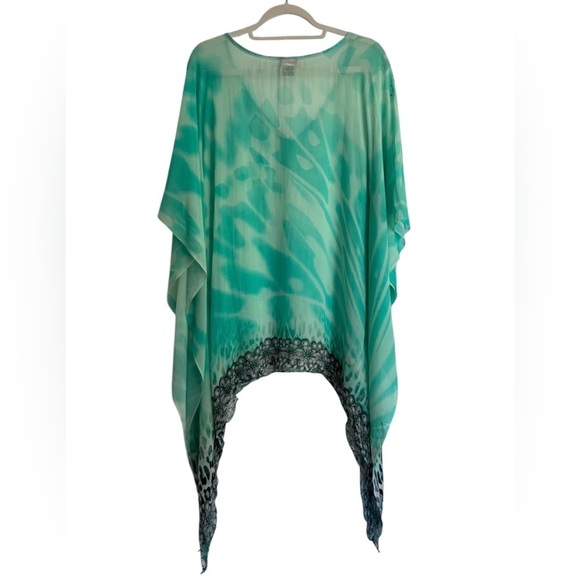 Ranees Sheer Boho Tunic Beach Coverup Turquoise Blue Asymmetrical Rhinestone M - Picture 5 of 11